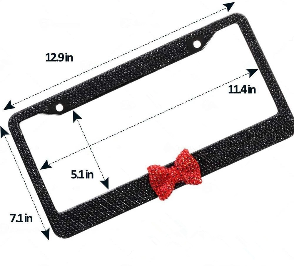 Car Accessory Bling Black License Plate Frame with Red Bow